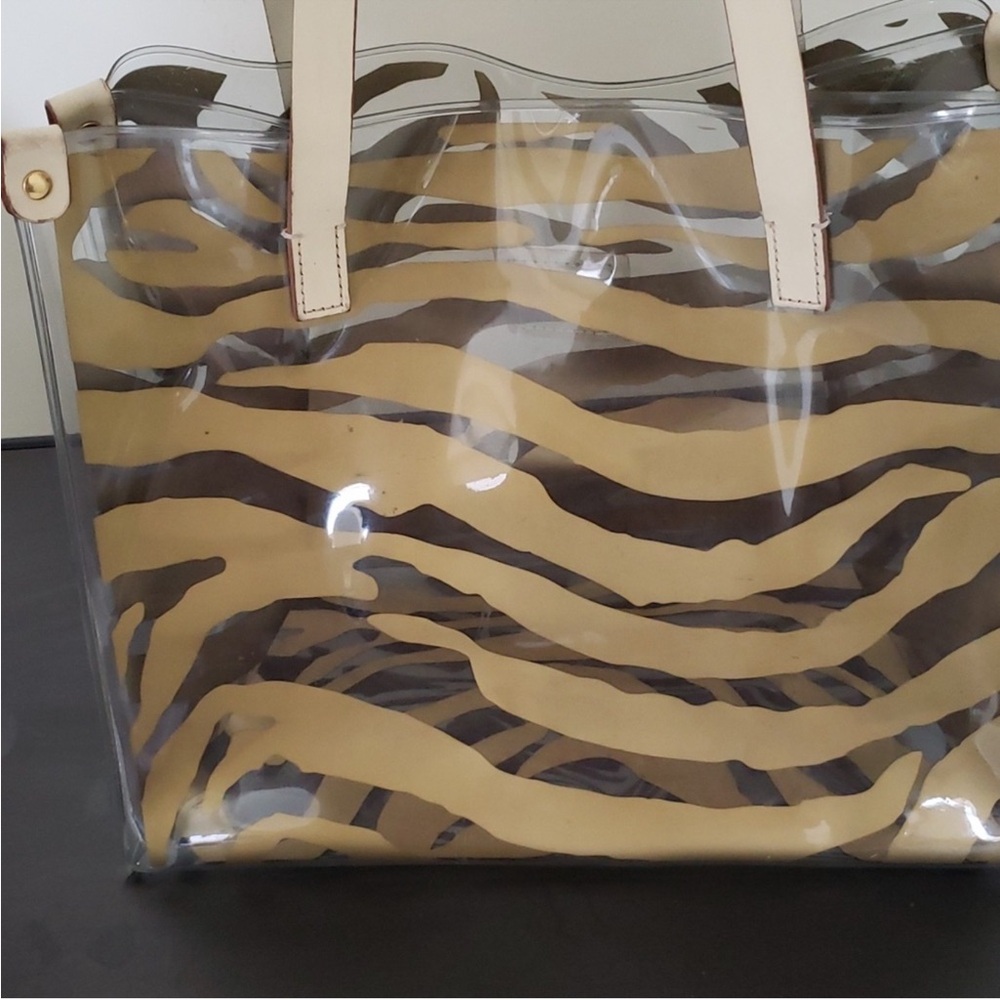 Clear Tiger-Print Tote Bag with Beige Straps